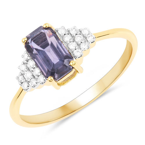 Bids.com 1.31 Carat Genuine Brownish Purple Sapphire and White Diamond 14K Yellow Gold Ring Rings White Smoke size 6.00,size 7.00,size 8.00