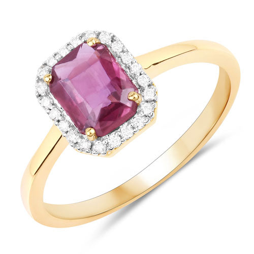 Bids.com 1.30 Carat Genuine Pink Sapphire and White Diamond 14K Yellow Gold Ring Rings White Smoke size 6.00,size 7.00,size 8.00