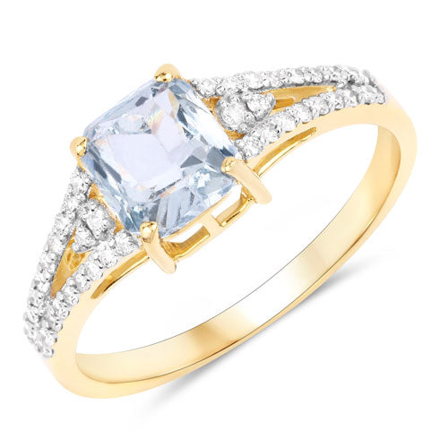 Bids.com 1.62 Carat Genuine Greenish Blue Sapphire and White Diamond 14K Yellow Gold Ring Rings White Smoke size 6.00,size 7.00,size 8.00
