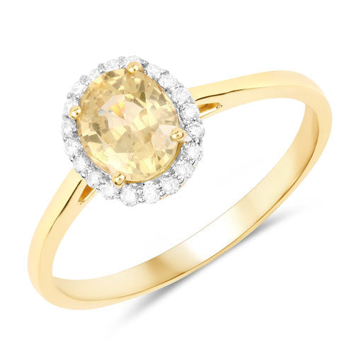 Bids.com 1.19 Carat Genuine Yellow Sapphire and White Diamond 14K Yellow Gold Ring Rings White Smoke size 6.00,size 7.00,size 8.00