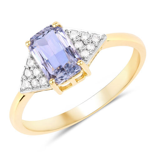 Bids.com 1.47 Carat Genuine Blue Sapphire and White Diamond 14K Yellow Gold Ring Rings White Smoke size 6.00,size 7.00,size 8.00