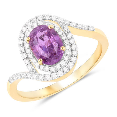 Bids.com 2.01 Carat Genuine Pink Sapphire and White Diamond 14K Yellow Gold Ring Rings White Smoke size 6.00,size 7.00,size 8.00