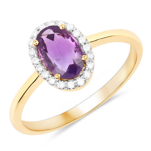 Bids.com 1.24 Carat Genuine Purple Pink Sapphire and White Diamond 14K Yellow Gold Ring Rings White Smoke size 6.00,size 7.00,size 8.00