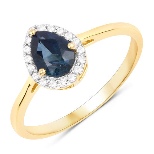 Bids.com 1.22 Carat Genuine Blue Sapphire and White Diamond 14K Yellow Gold Ring Rings White Smoke size 6.00,size 7.00,size 8.00