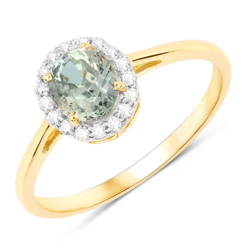 Bids.com 1.29 Carat Genuine Green Sapphire and White Diamond 14K Yellow Gold Ring Rings White Smoke size 6.00,size 7.00,size 8.00