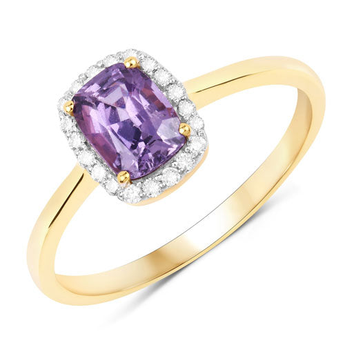 Bids.com 1.16 Carat Genuine Purple Pink Sapphire and White Diamond 14K Yellow Gold Ring Rings White Smoke size 6.00,size 7.00,size 8.00