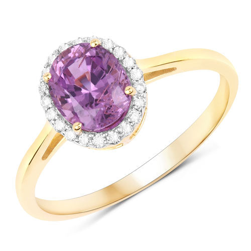Bids.com 1.63 Carat Genuine Pink Sapphire and White Diamond 14K Yellow Gold Ring Rings White Smoke size 6.00,size 7.00,size 8.00