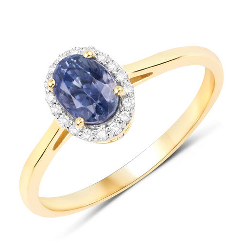 Bids.com 1.15 Carat Genuine Blue Sapphire and White Diamond 14K Yellow Gold Ring Rings White Smoke size 6.00,size 7.00,size 8.00