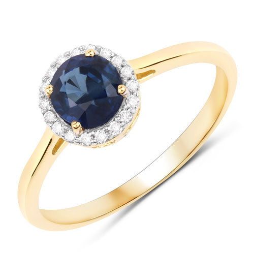 Bids.com 1.07 Carat Genuine Blue Sapphire and White Diamond 14K Yellow Gold Ring Rings White Smoke size 6.00,size 7.00,size 8.00