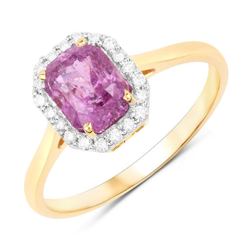 Bids.com 1.91 Carat Genuine Pink Sapphire and White Diamond 14K Yellow Gold Ring Rings White Smoke size 6.00,size 7.00,size 8.00
