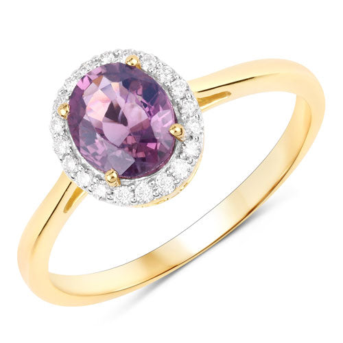 Bids.com 1.26 Carat Genuine Purple Pink Sapphire and White Diamond 14K Yellow Gold Ring Rings White Smoke size 6.00,size 7.00,size 8.00