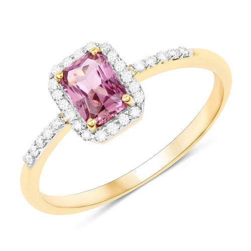 Bids.com 0.90 Carat Genuine Pink Sapphire and White Diamond 14K Yellow Gold Ring Rings White Smoke size 6.00,size 7.00,size 8.00