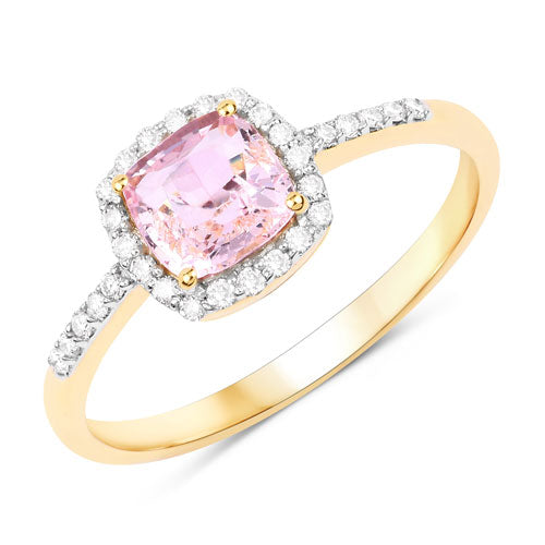 Bids.com 1.13 Carat Genuine Pink Sapphire and White Diamond 14K Yellow Gold Ring Rings White Smoke size 6.00,size 7.00,size 8.00