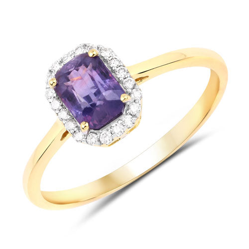 Bids.com 1.11 Carat Genuine Purple Blue Sapphire and White Diamond 14K Yellow Gold Ring Rings White Smoke size 6.00,size 7.00,size 8.00