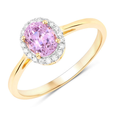 Bids.com 1.31 Carat Genuine Pink Sapphire and White Diamond 14K Yellow Gold Ring Rings White Smoke size 6.00,size 7.00,size 8.00