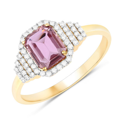 Bids.com 1.34 Carat Genuine Pink Sapphire and White Diamond 14K Yellow Gold Ring Rings White Smoke size 6.00,size 7.00,size 8.00