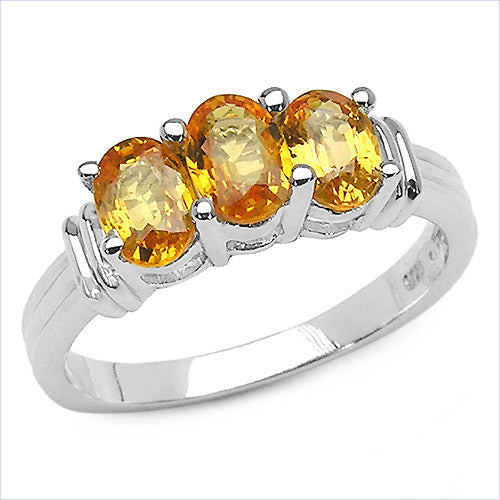 Bids.com 1.44 Carat Genuine Yellow Sapphire .925 Sterling Silver Ring Rings White Smoke size 7.00,size 6.00,size 8.00,size 9.00,size 5.00