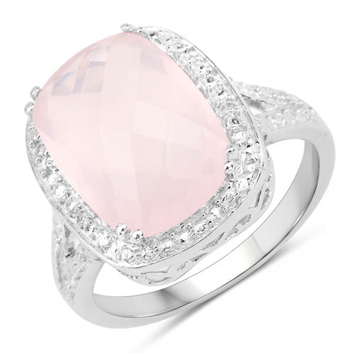 Bids.com 5.80 Carat Genuine Rose Quartz .925 Sterling Silver Ring Rings White Smoke size 5.00,size 6.00,size 7.00,size 8.00,size 9.00
