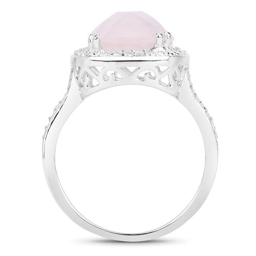 Bids.com 5.80 Carat Genuine Rose Quartz .925 Sterling Silver Ring Rings White Smoke size 5.00,size 6.00,size 7.00,size 8.00,size 9.00