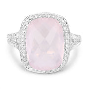 Bids.com 5.80 Carat Genuine Rose Quartz .925 Sterling Silver Ring Rings White Smoke size 5.00,size 6.00,size 7.00,size 8.00,size 9.00