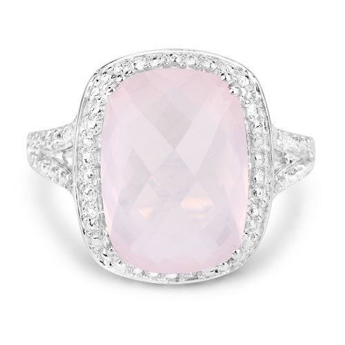 Bids.com 5.80 Carat Genuine Rose Quartz .925 Sterling Silver Ring Rings White Smoke size 5.00,size 6.00,size 7.00,size 8.00,size 9.00