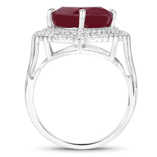 Bids.com 5.86 Carat Glass Filled Ruby and White Topaz .925 Sterling Silver Ring Rings White Smoke size 5.00,size 9.00,size 6.00,size 7.00,size 8.00,size 10.00
