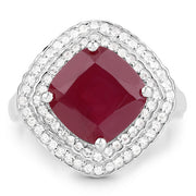 Bids.com 5.86 Carat Glass Filled Ruby and White Topaz .925 Sterling Silver Ring Rings White Smoke size 5.00,size 9.00,size 6.00,size 7.00,size 8.00,size 10.00