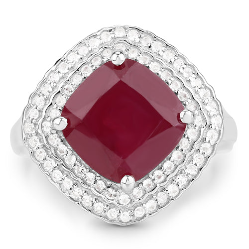 Bids.com 5.86 Carat Glass Filled Ruby and White Topaz .925 Sterling Silver Ring Rings White Smoke size 5.00,size 9.00,size 6.00,size 7.00,size 8.00,size 10.00