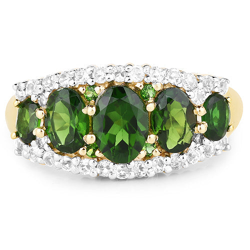 Bids.com 18K Yellow Gold Plated 2.70 Carat Genuine Chrome Diopside and White Topaz .925 Sterling Silver Ring Rings White Smoke size 5.00,size 10.00,size 6.00,size 7.00,size 8.00,size 9.00,size 11.00