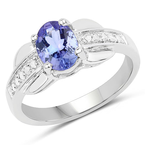 Bids.com 1.27 Carat Genuine Tanzanite and White Diamond .925 Sterling Silver Ring Rings White Smoke size 6.00,size 8.00,size 5.00,size 7.00,size 9.00