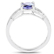 Bids.com 1.27 Carat Genuine Tanzanite and White Diamond .925 Sterling Silver Ring Rings White Smoke size 6.00,size 8.00,size 5.00,size 7.00,size 9.00