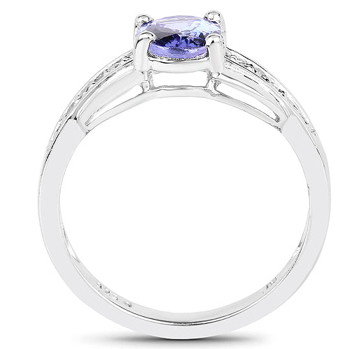 Bids.com 1.27 Carat Genuine Tanzanite and White Diamond .925 Sterling Silver Ring Rings White Smoke size 6.00,size 8.00,size 5.00,size 7.00,size 9.00