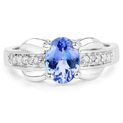 Bids.com 1.27 Carat Genuine Tanzanite and White Diamond .925 Sterling Silver Ring Rings White Smoke size 6.00,size 8.00,size 5.00,size 7.00,size 9.00
