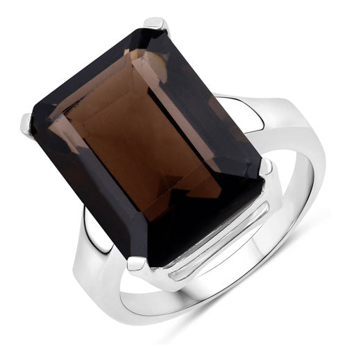 Bids.com 11.20 Carat Genuine Smoky Quartz .925 Sterling Silver Ring Rings White Smoke size 6.00,size 7.00,size 8.00,size 5.00,size 9.00
