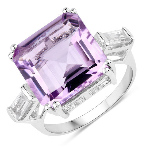 Bids.com 8.30 Carat Genuine Pink Amethyst and White Topaz .925 Sterling Silver Ring Rings White Smoke size 6.00,size 7.00,size 8.00,size 5.00,size 9.00