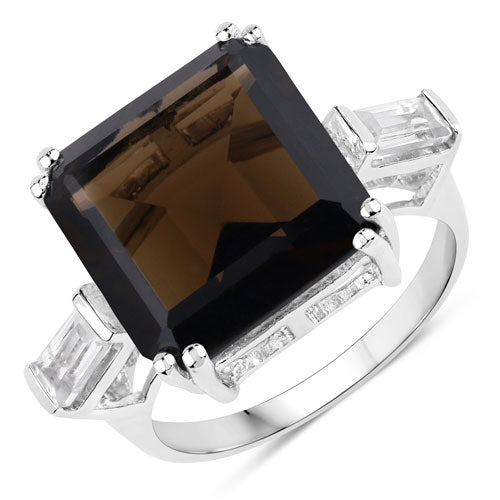 Bids.com 8.80 Carat Genuine Smoky Quartz and White Topaz .925 Sterling Silver Ring Rings White Smoke size 6.00,size 7.00,size 8.00,size 5.00,size 9.00
