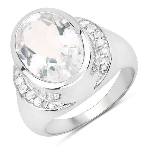 Bids.com 5.38 Carat Genuine Crystal Quartz and White Diamond .925 Sterling Silver Ring Rings White Smoke size 5.00,size 6.00,size 7.00,size 8.00,size 9.00