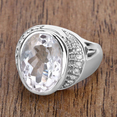 Bids.com 5.38 Carat Genuine Crystal Quartz and White Diamond .925 Sterling Silver Ring Rings Dim Gray size 5.00,size 6.00,size 7.00,size 8.00,size 9.00