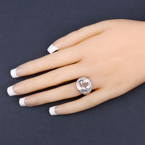 Bids.com 5.38 Carat Genuine Crystal Quartz and White Diamond .925 Sterling Silver Ring Rings Wheat size 5.00,size 6.00,size 7.00,size 8.00,size 9.00
