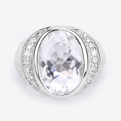 Bids.com 5.38 Carat Genuine Crystal Quartz and White Diamond .925 Sterling Silver Ring Rings White Smoke size 5.00,size 6.00,size 7.00,size 8.00,size 9.00