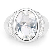 Bids.com 5.38 Carat Genuine Crystal Quartz and White Diamond .925 Sterling Silver Ring Rings White Smoke size 5.00,size 6.00,size 7.00,size 8.00,size 9.00