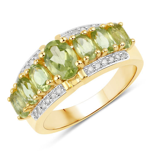 Bids.com 2.34 Carat Genuine Peridot and White Diamond .925 Sterling Silver Ring Rings White Smoke size 5.00,size 6.00,size 7.00,size 8.00,size 9.00