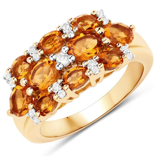 Bids.com 14K Yellow Gold Plated 2.48 Carat Genuine Citrine & White Topaz .925 Sterling Silver Ring Rings White Smoke size 7.00,size 6.00,size 8.00,size 9.00,size 5.00,size 8.50