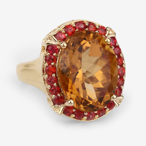 Bids.com 9.38 Carat Genuine Citrine and Orange Sapphire .925 Sterling Silver Ring Rings White Smoke size 5.00,size 6.00,size 7.00,size 8.00,size 9.00