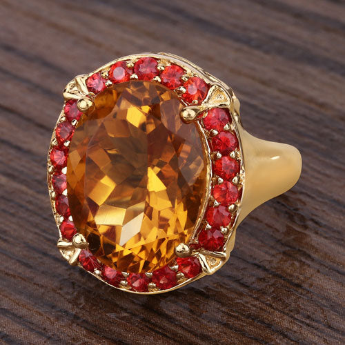 Bids.com 9.38 Carat Genuine Citrine and Orange Sapphire .925 Sterling Silver Ring Rings Dark Slate Gray size 5.00,size 6.00,size 7.00,size 8.00,size 9.00