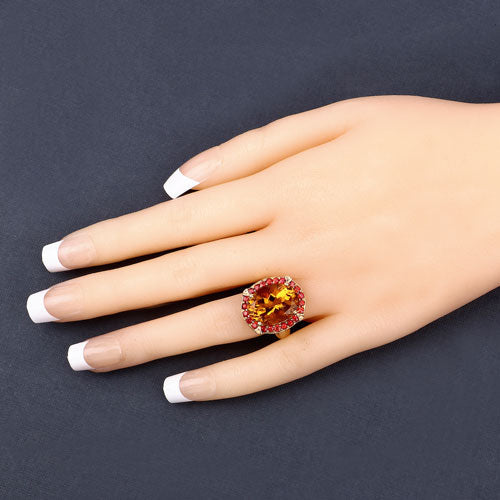 Bids.com 9.38 Carat Genuine Citrine and Orange Sapphire .925 Sterling Silver Ring Rings Peach Puff size 5.00,size 6.00,size 7.00,size 8.00,size 9.00