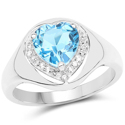 Bids.com 2.23 Carat Genuine Swiss Blue Topaz and White Topaz .925 Sterling Silver Ring Rings White Smoke size 7.00,size 9.00,size 6.00,size 8.00