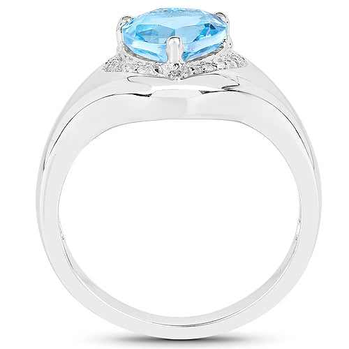 Bids.com 2.23 Carat Genuine Swiss Blue Topaz and White Topaz .925 Sterling Silver Ring Rings White Smoke size 7.00,size 9.00,size 6.00,size 8.00