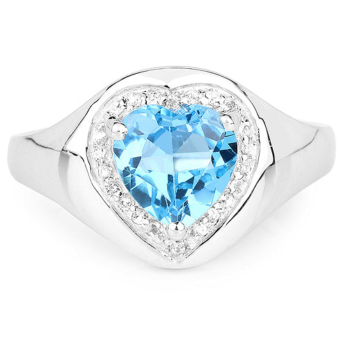 Bids.com 2.23 Carat Genuine Swiss Blue Topaz and White Topaz .925 Sterling Silver Ring Rings White Smoke size 7.00,size 9.00,size 6.00,size 8.00