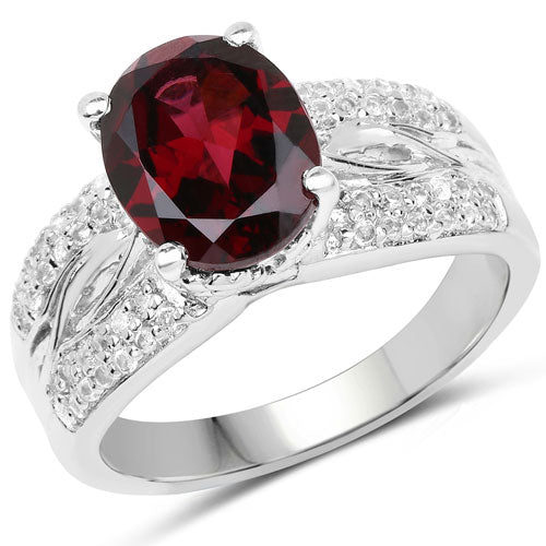Bids.com 3.23 Carat Genuine Rhodolite and White Topaz .925 Sterling Silver Ring Rings White Smoke size 7.00,size 6.00,size 8.00,size 9.00,size 5.00,size 10.00